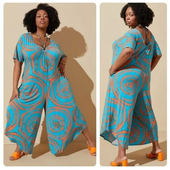 Ashley Stewart Printed Bead Embellished Jumpsuit Size 30/32W NWT - Picture 1 of 14